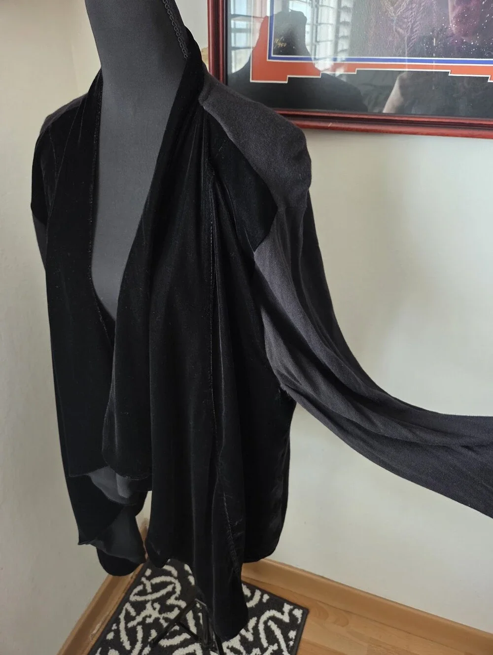Michael Kors Black Draped Open-Front Velvet Mixed Media Sweater Cardigan 3X